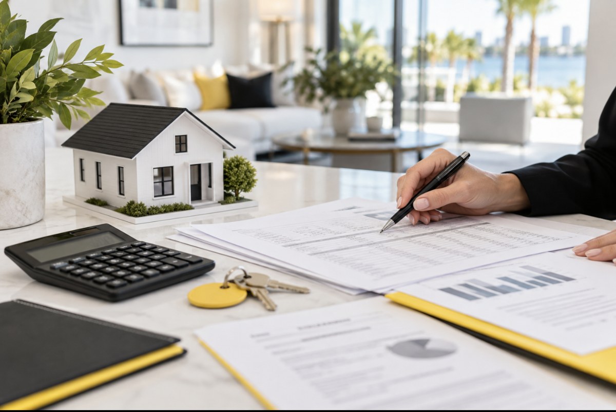 House key and calculator representing tax planning